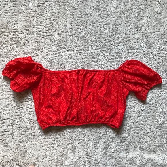 Topshop Large Red Floral Lace Bardot Crop Top - Picture 4 of 4